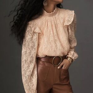 Porridge Sheer Lace Long-Sleeve Top